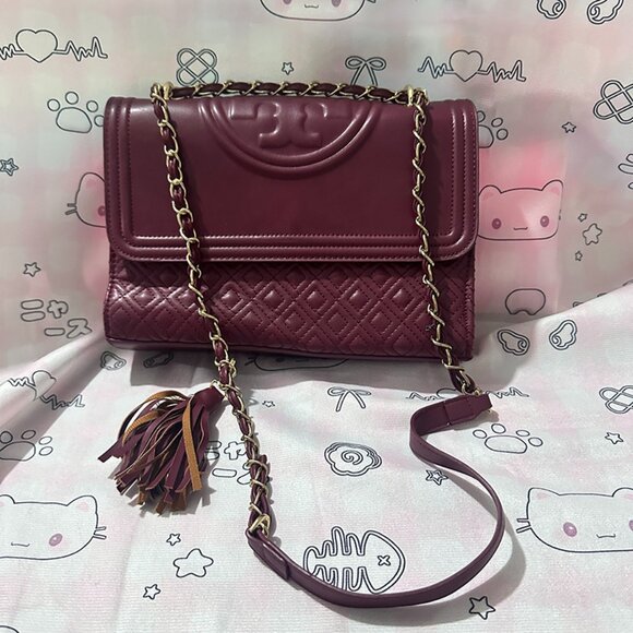 TORYBURCH Handbags - Toryburch Burgundy Exquisite Diamond Check Shoulder Bag